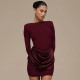 SC Solid-Color Long-Sleeve Gathered Mini Dress GSZM-C25DS334
