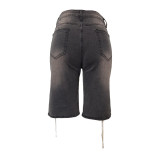 SC Ribbon-Tied Washed Denim Shorts BGN-360