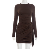 SC Solid Color Ruched Mini Dress GSZM-D25DS500