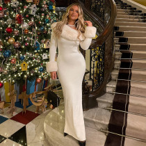 SC Solid Color Slash Neck Christmas Maxi Dress GSZM-Q25DS347