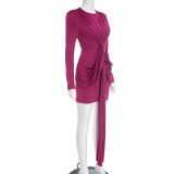 Solid Color Long Sleeve Mini Dress GSZM-Q25DS397