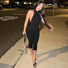 SC Solid Color Backless Tight Jumpsuit SHD-9574