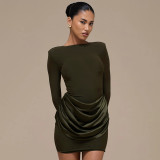 SC Solid-Color Long-Sleeve Gathered Mini Dress GSZM-C25DS334