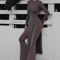 SC Long Sleeve Split Long Tops Flare Pants 2 Piece Set GAXB-W435ST