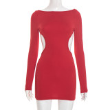 SC Solid Color Hollow Out Backless Mini Dress GSZM-C25DS369