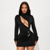 SC Hollow Out Ruched Mini Dress GSZM-J25DS377