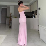 SC Solid Color Wrap Chest Mesh Split Maxi Dress GAXB-P0253DS