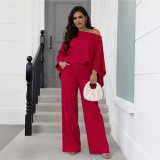 SC Bat Sleeve Solid Color Loose Two Piece Pants Set ASL-6812