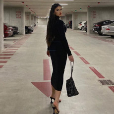 SC Solid Color High Collar Slim Long Dress GAXB-P0292DS