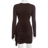 SC Solid Color Ruched Mini Dress GSZM-D25DS500