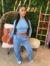 SC Solid Color Long Sleeve Sport Two Piece Pant Set SFY-807