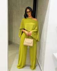 SC Irregular Slash Shoulder Tops Two Piece Pants Set GQZF-SH6585