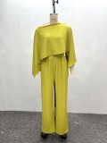 SC Irregular Slash Shoulder Tops Two Piece Pants Set GQZF-SH6585