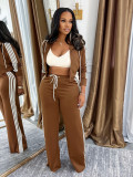 SC Stripe Hooded Coat Two Piece Pants Set SFY-802