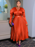 SC Plus Size Solid Color Tie Up Press Pleated Maxi Dress NNWF-8115
