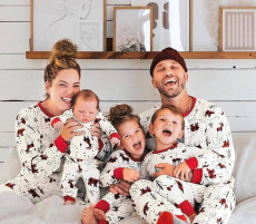 SC Christmas Tree Print Bear-Printed Parent-Child Matching Pajama Set GSGS-0867