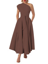 SC Plus Size Solid Color Slash Neck Long Dress NNWF-6105
