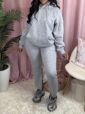 SC Fleece-Lined Sweatshirt Solid Color Two-Piece Pants Set AIL-340
