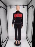 SC Color Block Long Sleeve Sport Two Piece Pants Set QXLB-10158