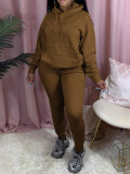 SC Fleece-Lined Sweatshirt Solid Color Two-Piece Pants Set AIL-340