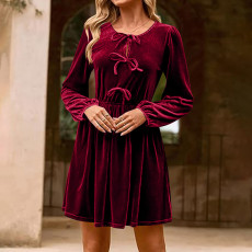 SC Long-Sleeved Bow-Tie Doll Midi Dress BLX-86002