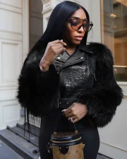 SC Patchwork Fur Faux Leather Short Jacket ZSD-0772