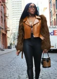 SC Patchwork Fur Faux Leather Short Jacket ZSD-0772
