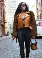 SC Patchwork Fur Faux Leather Short Jacket ZSD-0772