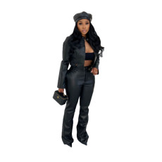 SC Casual PU Leather Two Piece Pant Set MEM-88674