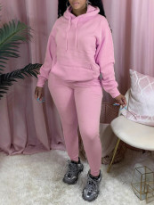 SC Fleece-Lined Sweatshirt Solid Color Two-Piece Pants Set AIL-340