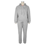 SC Fleece-Lined Sweatshirt Solid Color Two-Piece Pants Set AIL-340