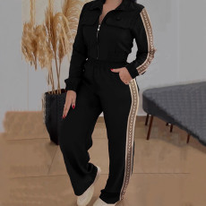 SC Zipper Jacket And Patchwork Webbing Pants Two-Piece Set OMY-12021