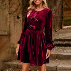 SC Long-Sleeved Bow-Tie Doll Midi Dress BLX-86002