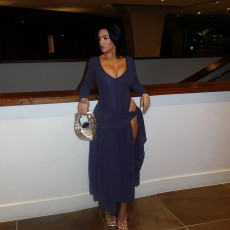 SC Mesh Long Sleeve Bodysuit High Split Long Skirt Suit FL-YJ25322MHO