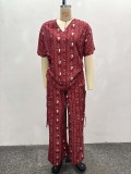 SC Fashion Print Short Sleeve Loose Two Piece Pant Set GQZF-SH7261