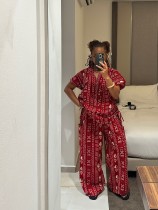 SC Fashion Print Short Sleeve Loose Two Piece Pant Set GQZF-SH7261