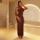 SC Tie Halterneck Pleated Wrap Chest Maxi Dress GJYO-JD303656