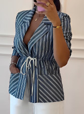 SC Stripe Print Tie Up Blazer Coat OMY-12008