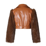 SC Patchwork Fur Faux Leather Short Jacket ZSD-0772