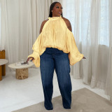 SC Plus Size Back-tie Loose Off Shoulder Blouse NNWF-8147