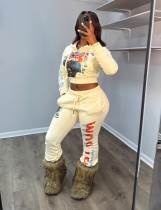 SC Letter Print Hooded Coats Two Piece Pants Set GFCF-1423