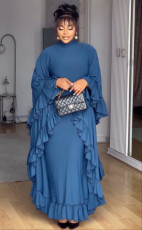 SC Plus Size Fashion Half-High Neck Batwing Sleeve Ruffled Dress GANY-LB1864