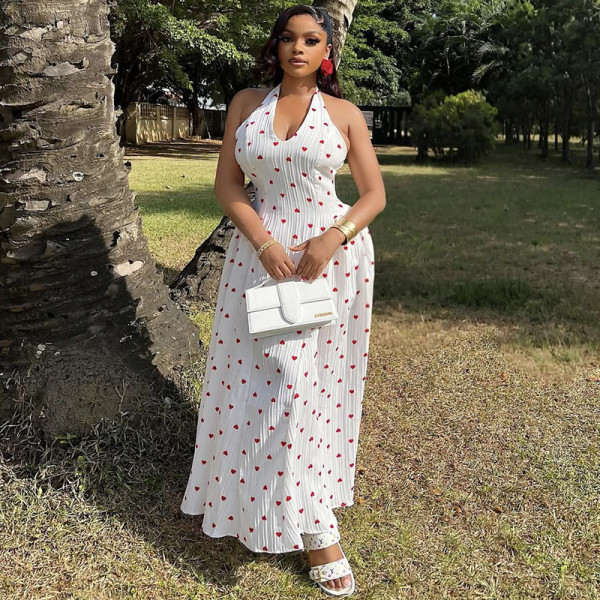 SC V Neck Print Big Swing Maxi Dress GANY-LB1088