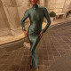 SC Ruched Long Sleeve Solid Color Maxi Dress XEF-K25D85352