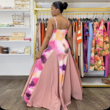 SC V Neck Sling Print Backless Maxi Dress GANY-LB1193