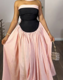 SC Wrap Chest Color Block Pleated Maxi Dress GANY-LB1001
