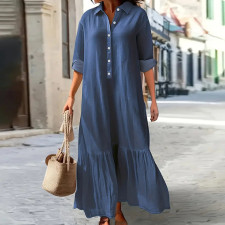 SC Plus Size Long Sleeve Lapel Denim Long Dress GDAM-218717