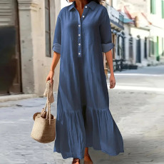SC Plus Size Long Sleeve Lapel Denim Long Dress GDAM-218717