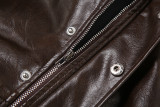 SC High-Neck Solid Color Short Zipper PU Leather Jacket XEF-K25C84468