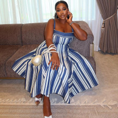 SC Stripe Big Swing Sling Maxi Dress GANY-LB1848